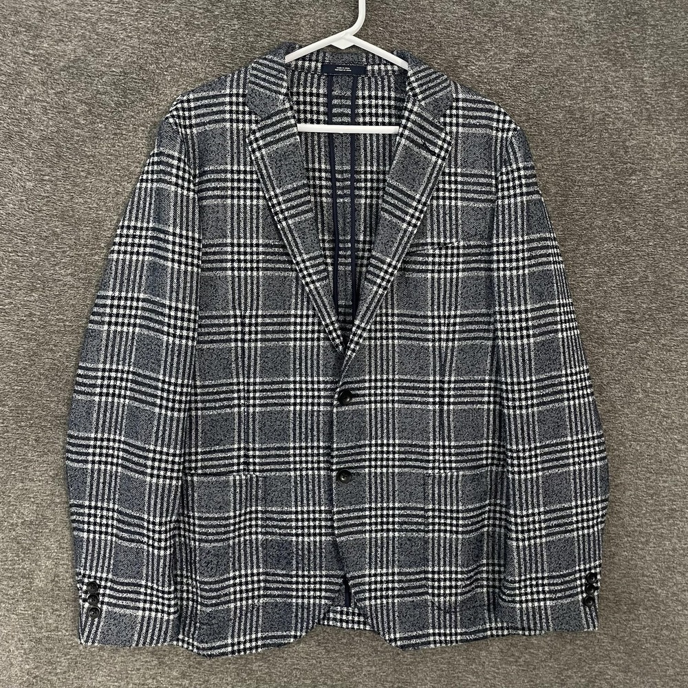 Circolo 1901 Blazer Mens Large Blue Plaid Tweed Extra Trim Fit Sport Coat Jacket